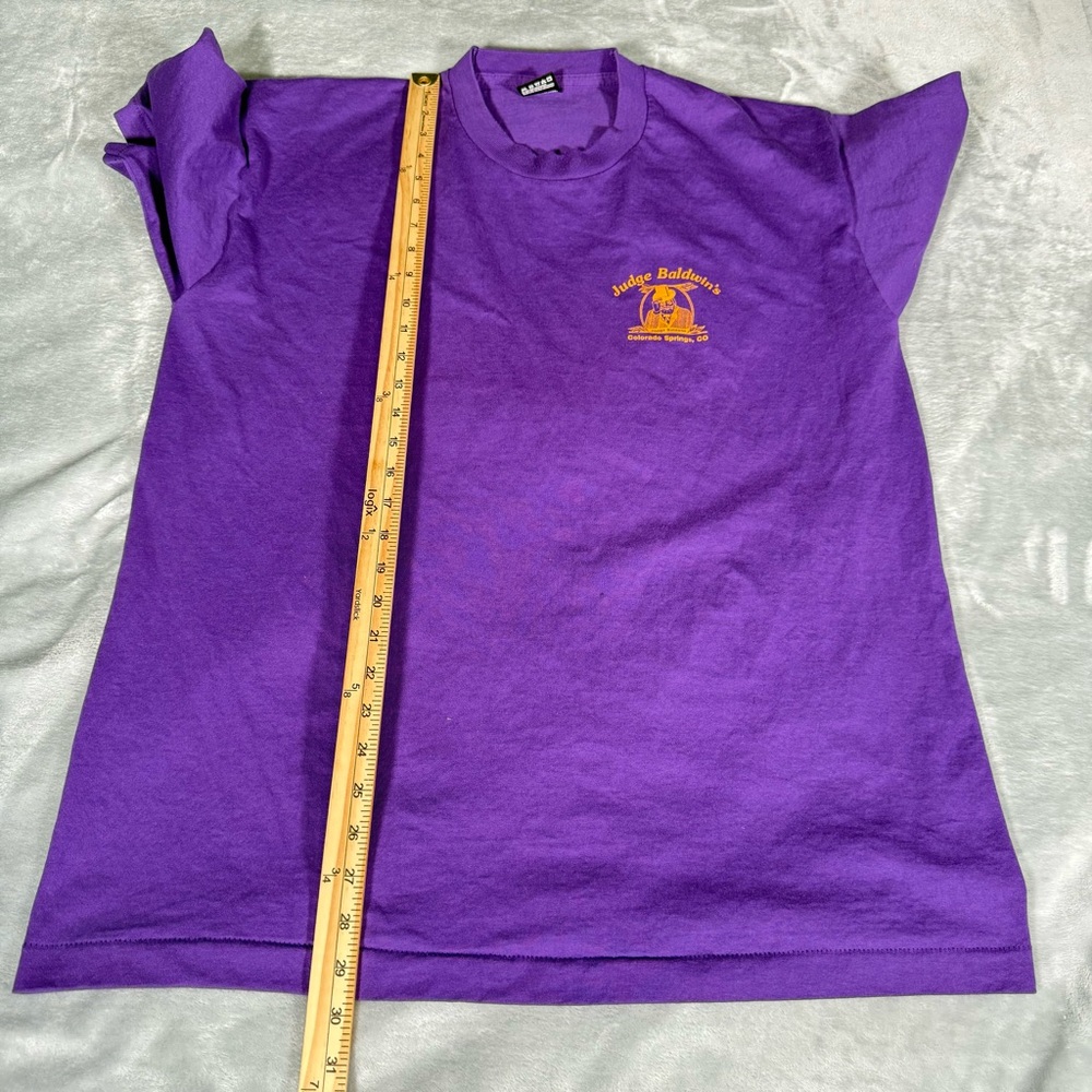 Vintage Judge Baldwins Wheat Ale T Shirt Mens XL Colorado Springs Purple 90s - Picture 8 of 8